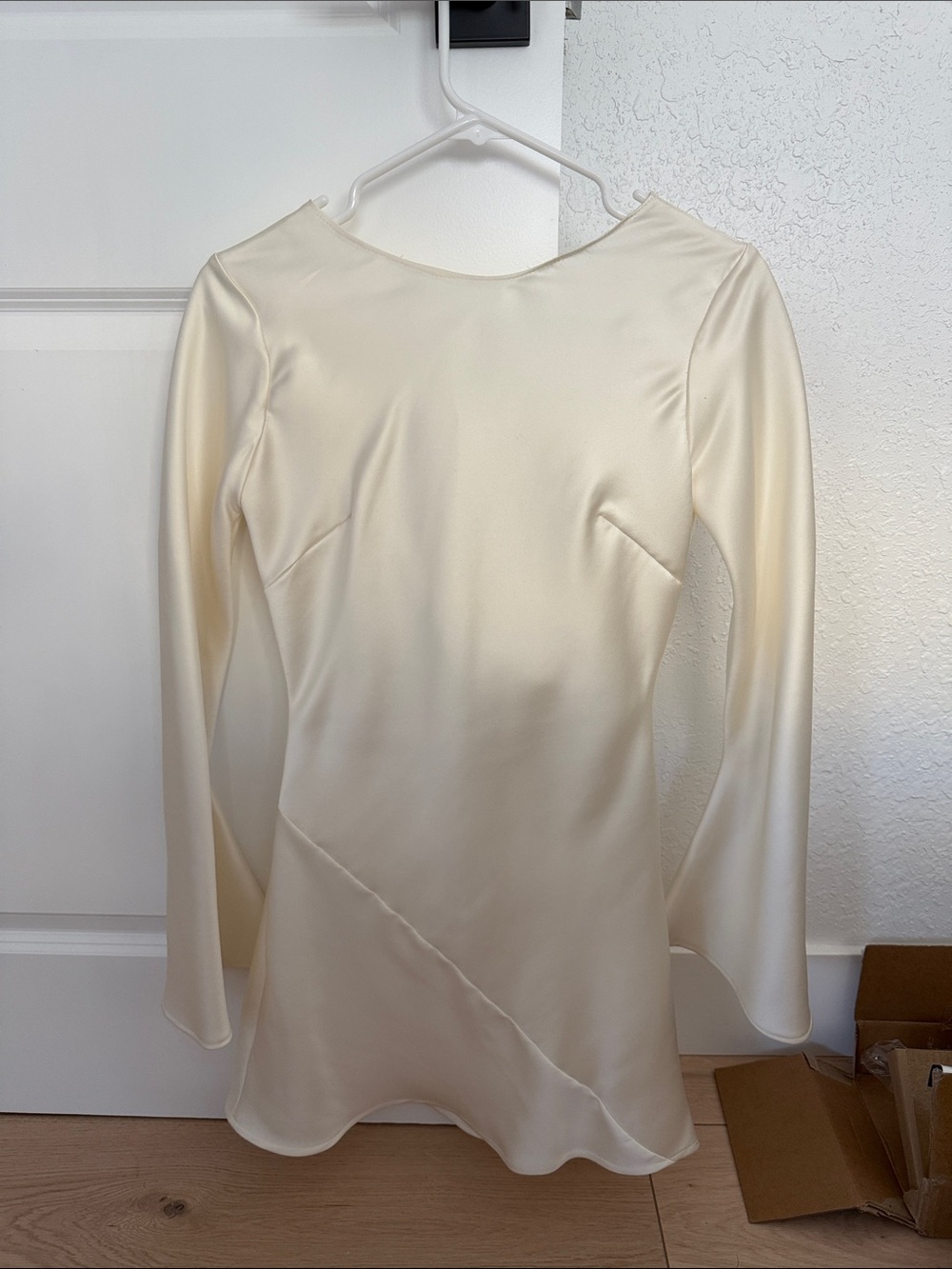 Wedding Cream Satin Long Sleeve Mini Dress
